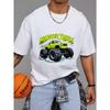 Футболка с монстр-траком, белая с зеленым, с графикой и текстом, для повседневной носки