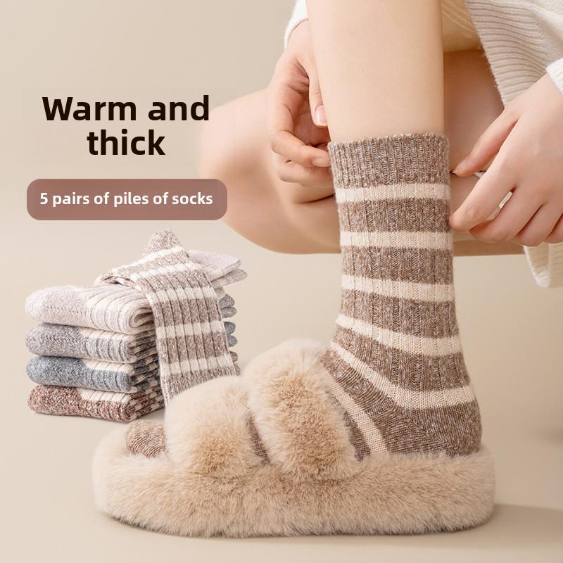Носки женские носки средней длины осень-зима двойные полоски весна и осень теплые чулки