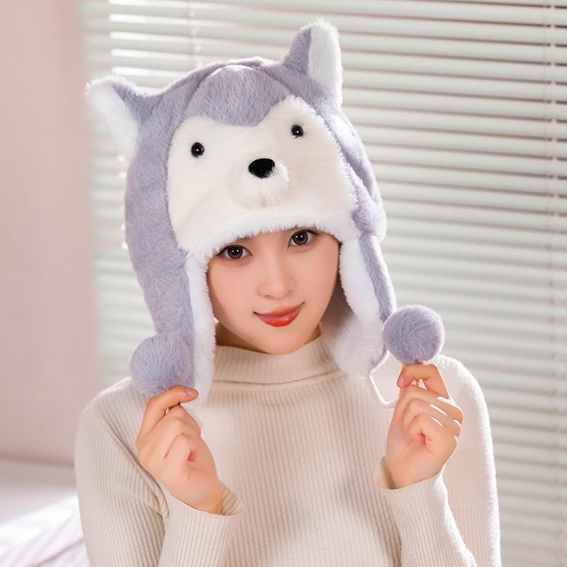 Animals Capybara Penguin Plush Hat for Cycling Warm Family and Friends Cartoon Husky Hat Christmas Gifts for The Winter Holidays