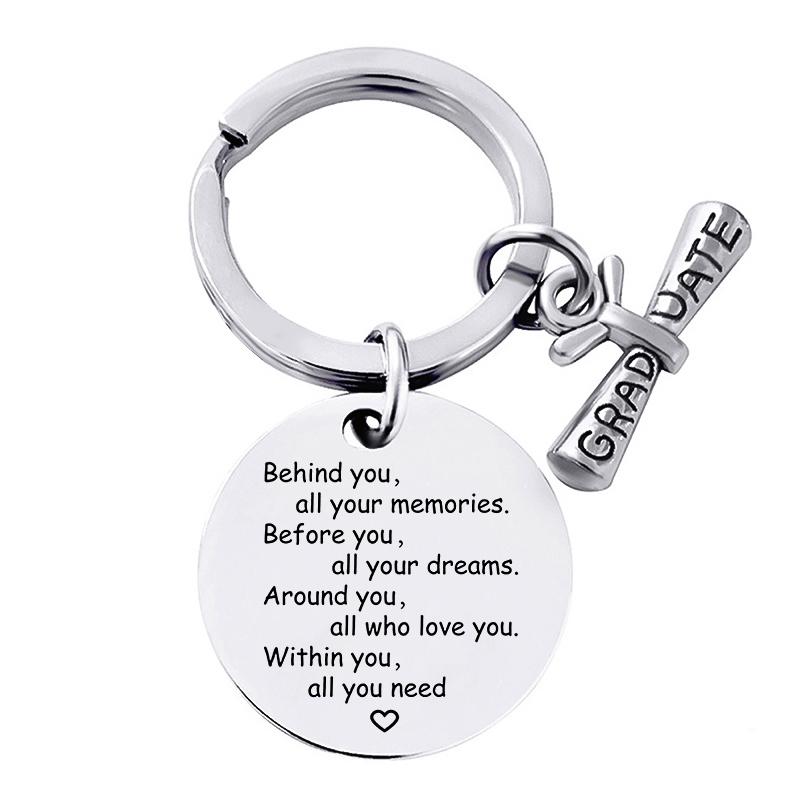 Graduation Gift Stainless Steel Keychain Rings Key Holder Decorated Creative Accessories