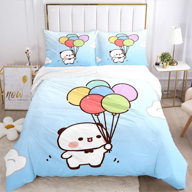 Balloons Cute Bear Print 3Pcs Bedding Setduvet Cover With 2 Bedropillowcase Home Birthday Gift