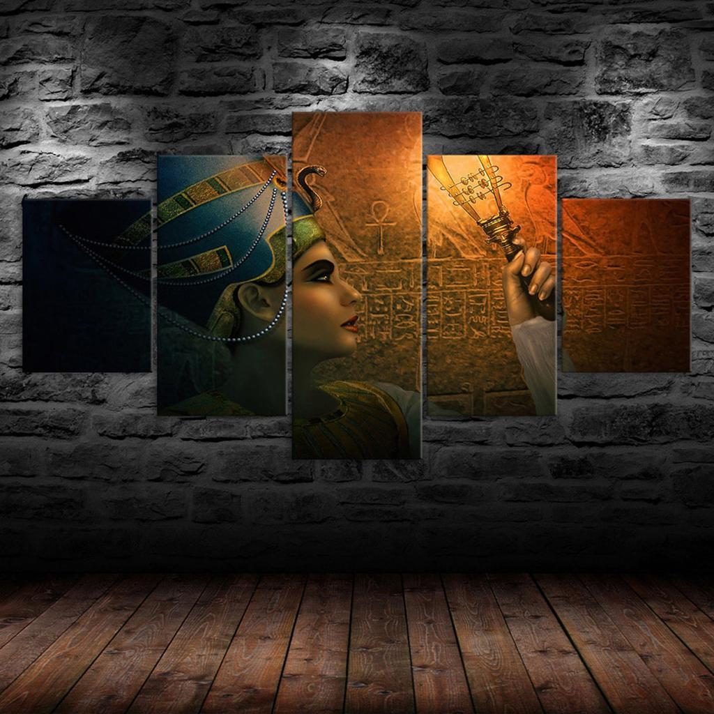 Ancient Egypt Queen Headdress Cleopatra Scene 5 Piece Five Panel Wall Canvas Print Modern Art Poster Picture Home Decor Gift For Him For Her
