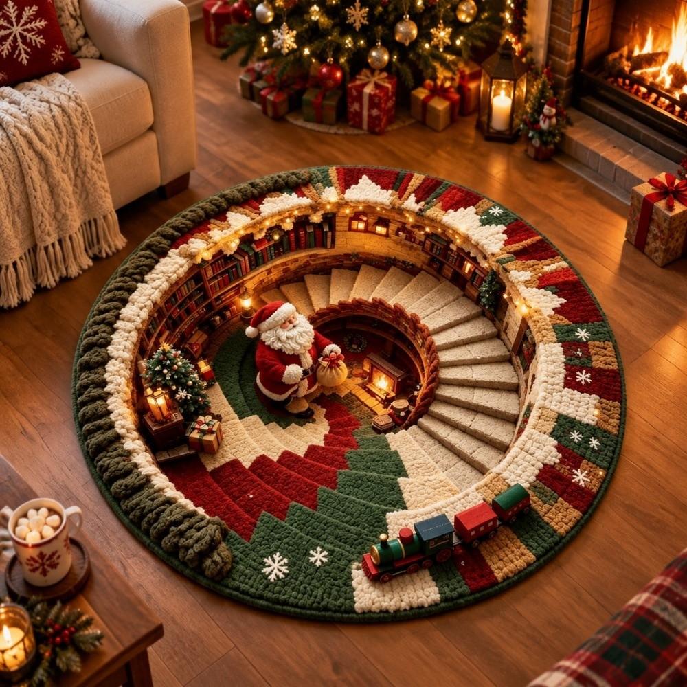 2D Flat Printed 3D Illusion Rug Santa Claus Xmas Home Decor Christmas Rug Outdoor