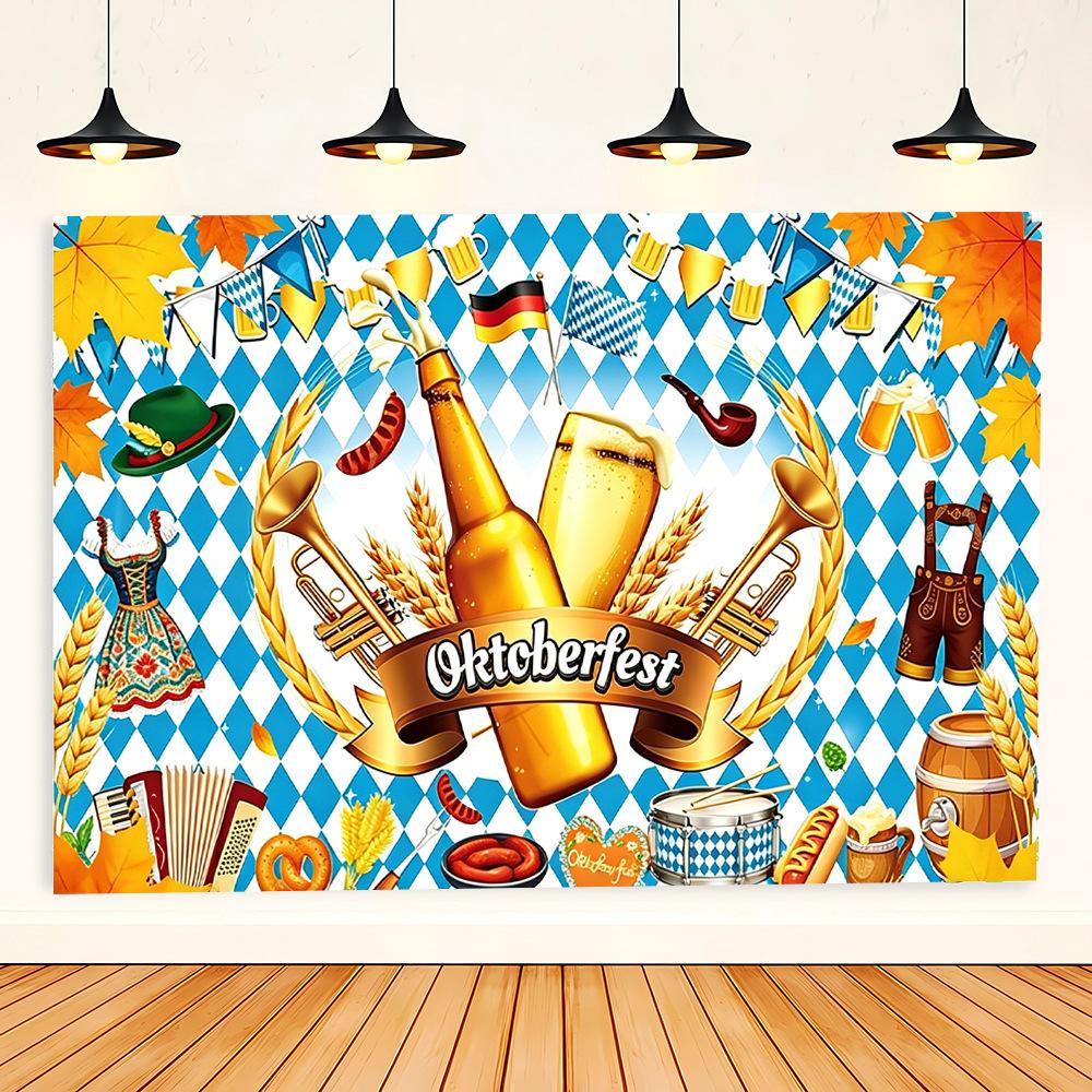 Oktoberfest Munich Beer Background Banner Barley Malt Pattern Restaurant Party Pub Wall Decor Photography Backdrop 5x3FT
