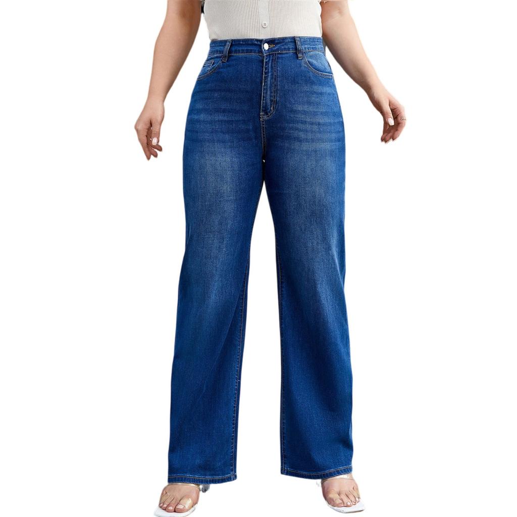 Women's Mid-Rise Stretch Jeans Fashion Straight Leg Denim Pants With Pockets