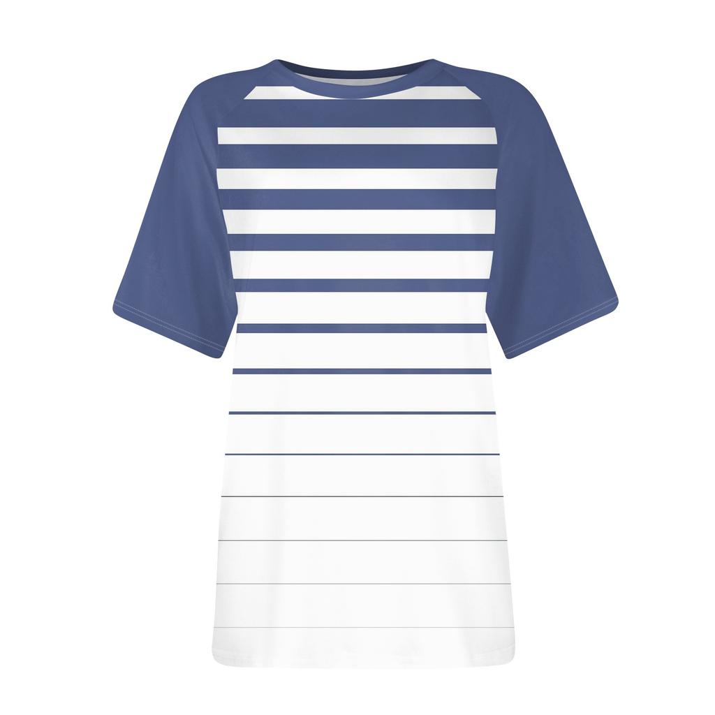 Женская летняя повседневная полосатая градиентная футболка с круглым вырезом и рукавом реглан с коротким рукавом