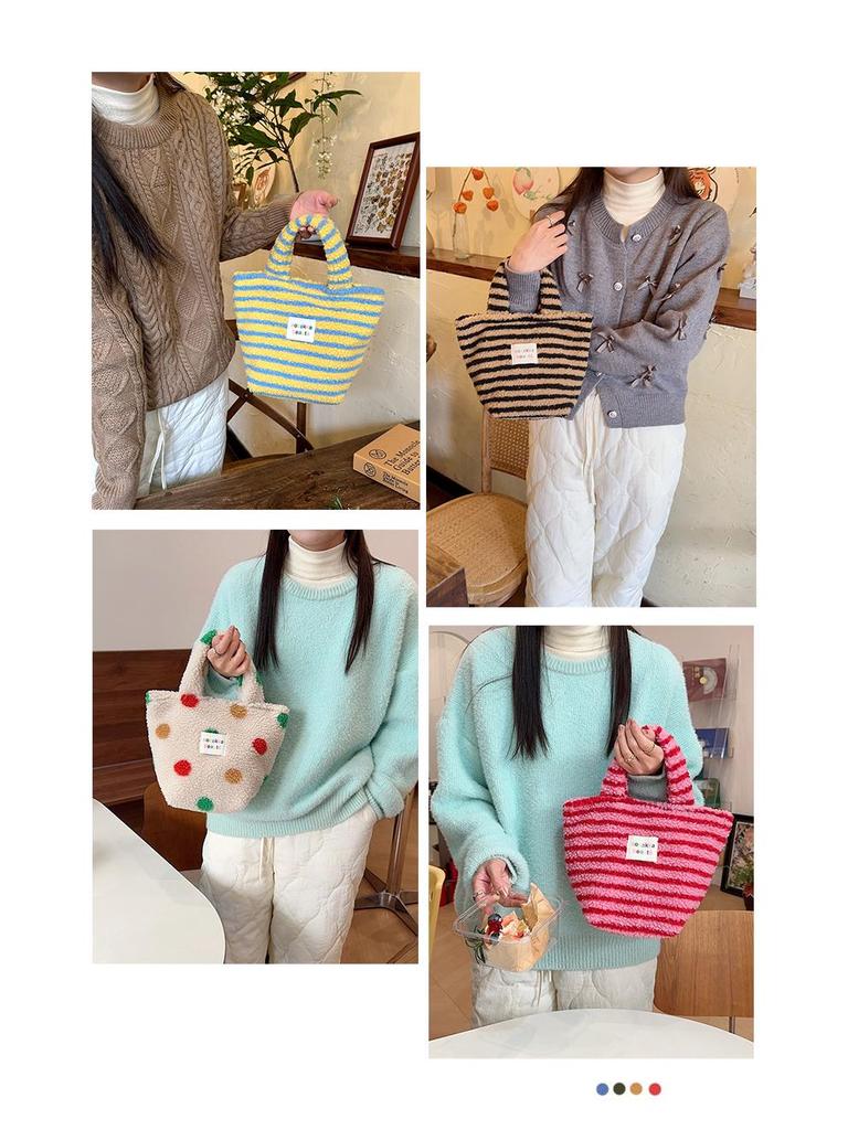 Зимняя мода 2023 Женская плюшевая сумка-тоут в горошек - Милая и стильная для работы или поездок