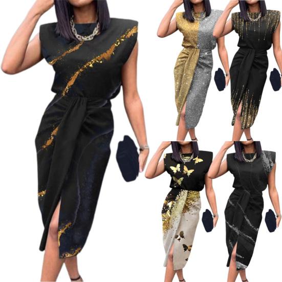 Formal Dress Fashion Print Lace-up Spring Summer Slim-fitting Hip Wrap Dress