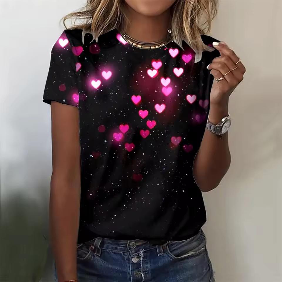 Летний топ с круглым вырезом и принтом 3D Love, модные повседневные женские футболки с короткими рукавами