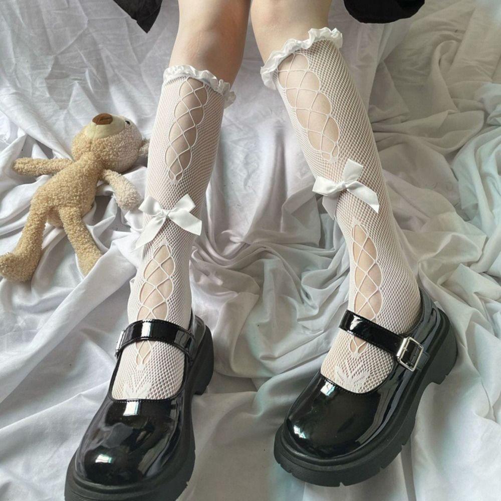 Сексуальные сетчатые чулки длиной до колена в стиле Лолиты для девочек, чулки для косплея, дышащие, женские