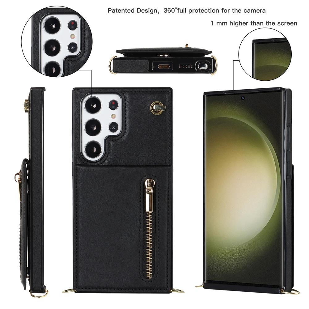 Zipper Wallet CrossBody Lanyard Case For Samsung Galaxy S25 S24 S23 Ultra S22 Plus S21 FE S20 S10 S9 Kickstand Cards Solt Cover
