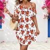 Women Plus Size White One Shoulder Strappy Short Sleeve Loose Casual Printed Dress