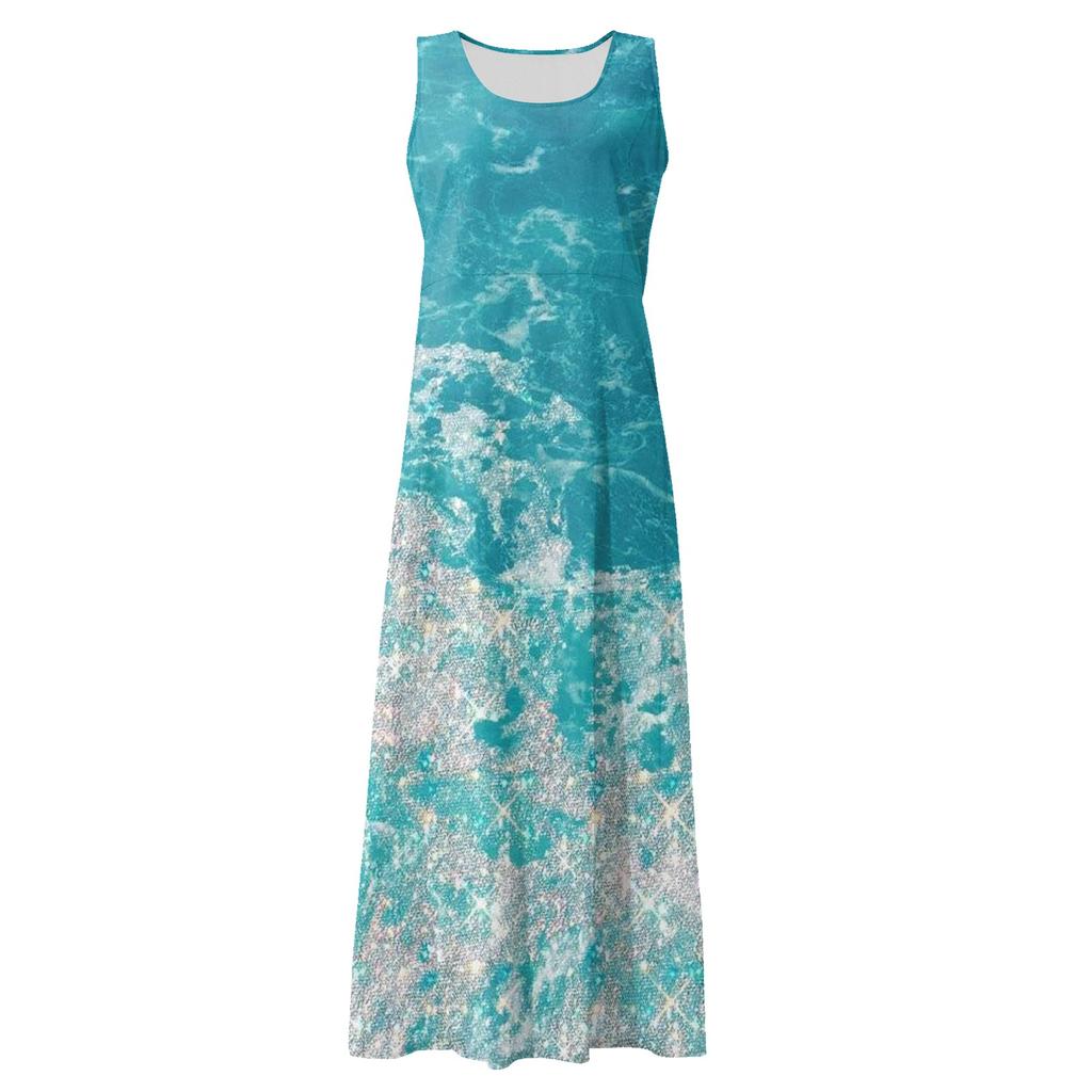 Женское летнее повседневное модное платье без рукавов с карманом и круглым вырезом