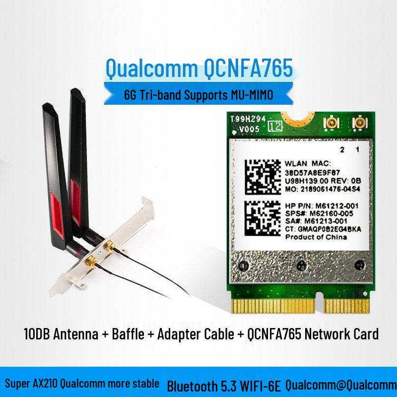 Сетевая карта Qualcomm QCNFA765 WiFi 6E с Bluetooth 5.3 для ноутбуков и настольных компьютеров (Двухдиапазонный 5G, Ultra AX210).