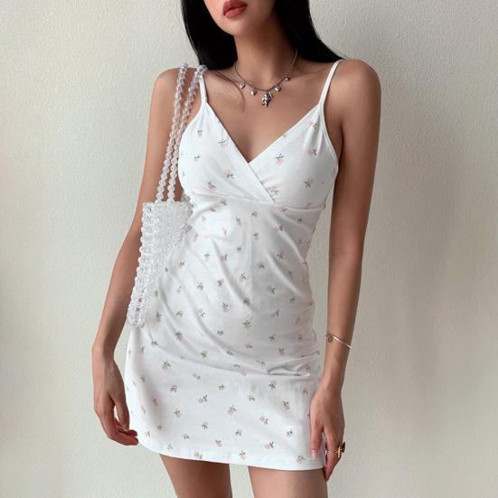 Летнее женское мини-платье без рукавов с v-образным вырезом на бретелях и цветочным принтом, вечернее платье с высокой талией и открытой спиной, женское облегающее платье, уличная одежда