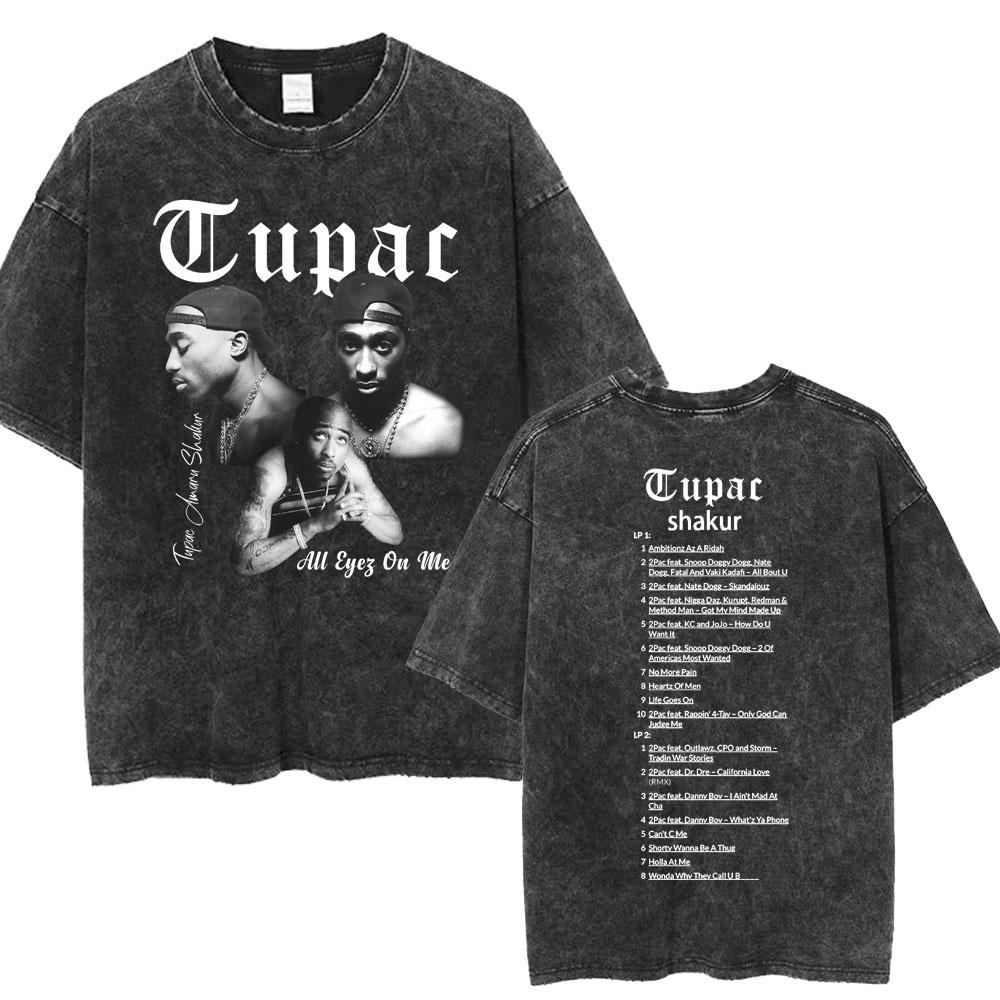 Футболка мужская Tupac 2pac All Eyez on Me Cross Винтажная стираная Хип-хоп Мода Ретро Футболка Мужская Повседневная Оверсайз Футболки