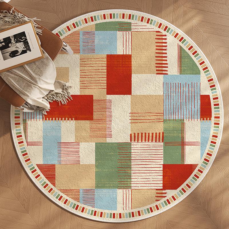 American Retro Living Room Decoration Round Carpet Thicken Washable Anti-slip Mat Fluffy Soft Lounge Rug Simple Rugs for Bedroom