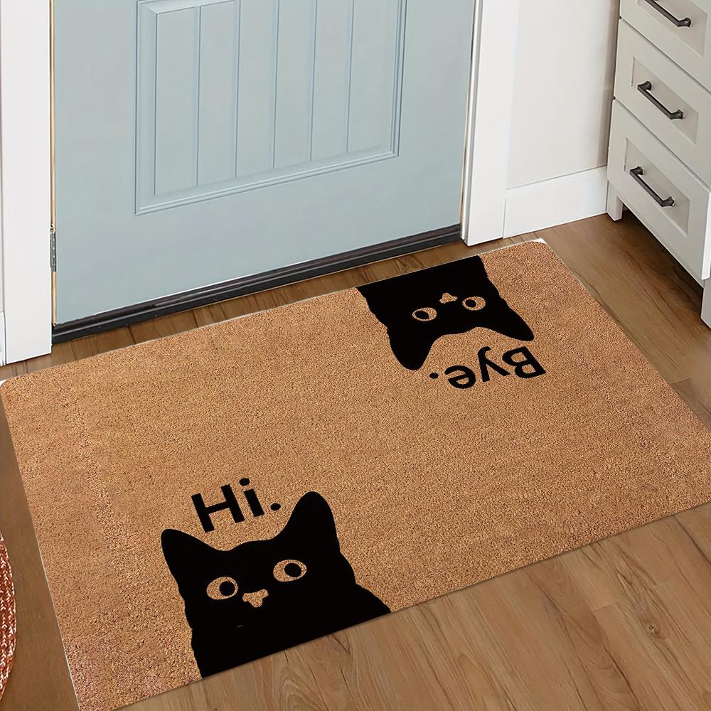 Funny Welcome Madafakas Doormat Brown Carpet with Cartoon Cat Knife Design Non-Slip Humorous Entrance Mat for Home Easy To Clean