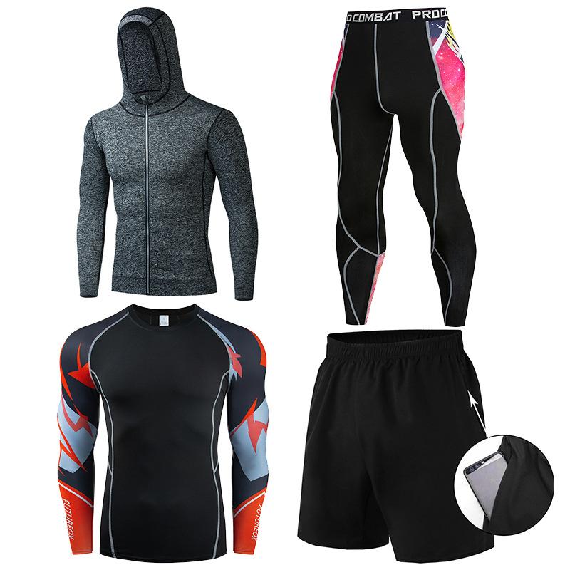 Спортивная одежда, мужские костюмы для фитнеса, дышащая одежда, спортивные колготки с длинными рукавами для бега, большие размеры M-XXXL
