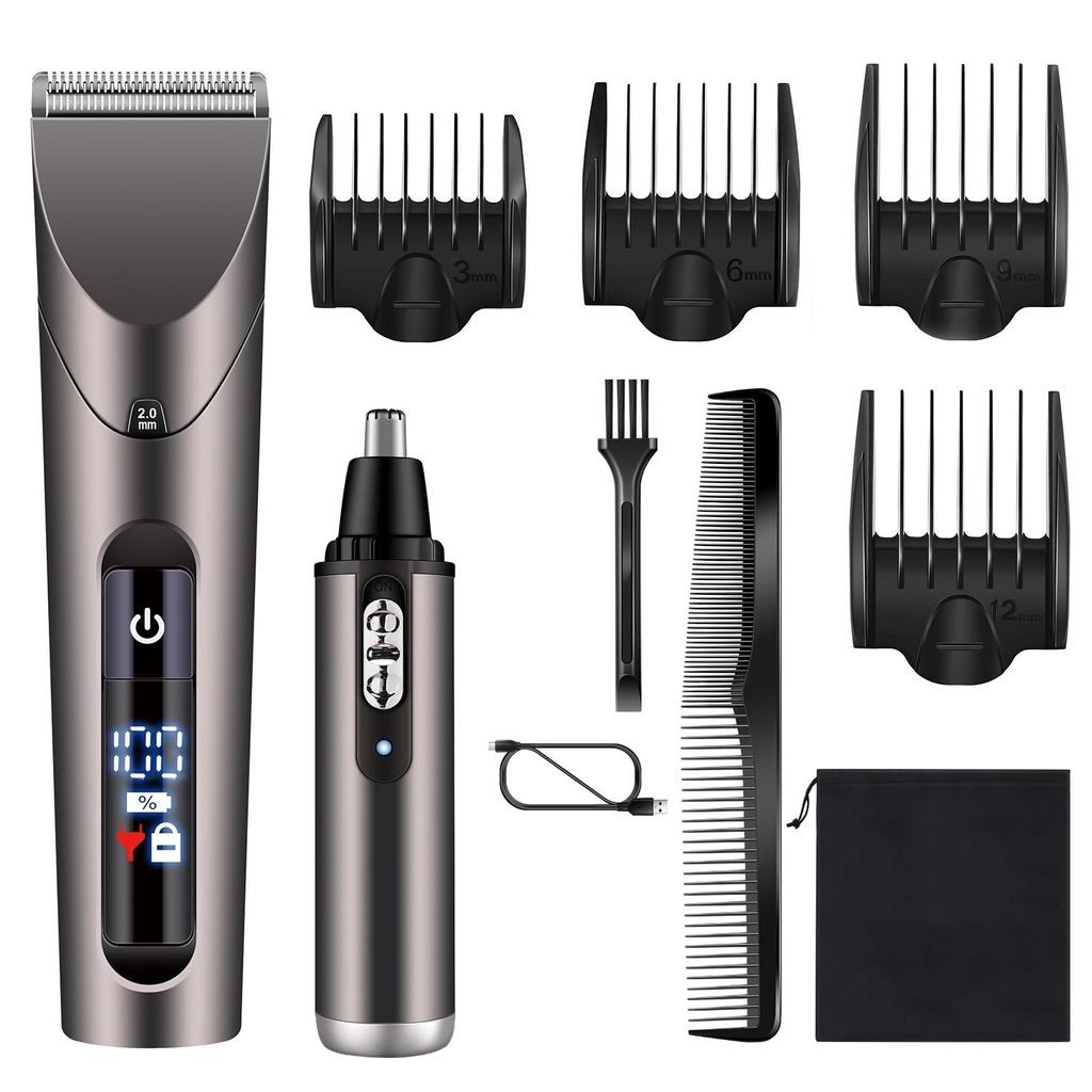Hatteker Mens Hair Clipper Cordless Hair Trimmer 2 In 1 Nose Hair Trimmer Kit Rechargeable Waterproof