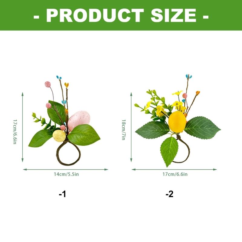 Easter Themed Simulated Green Grass Napkin Rings With Silk Leaf And Colorful Eggs For Festival Table Decoration