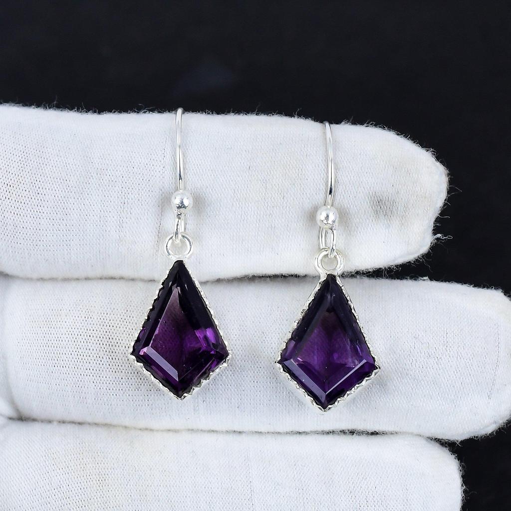 Серьги с аметистовым камнем, старинные серьги из стерлингового серебра 925 пробы, серьги-подвески из серебра в стиле бохо, подарки на день рождения, подарки для нее