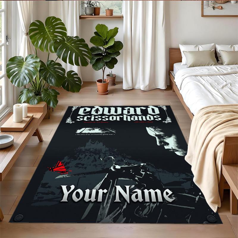 Crystal Velvet Rug Custom Name Text, Soft Non Slip Floor Mat Home DecorEdward Scissorhands