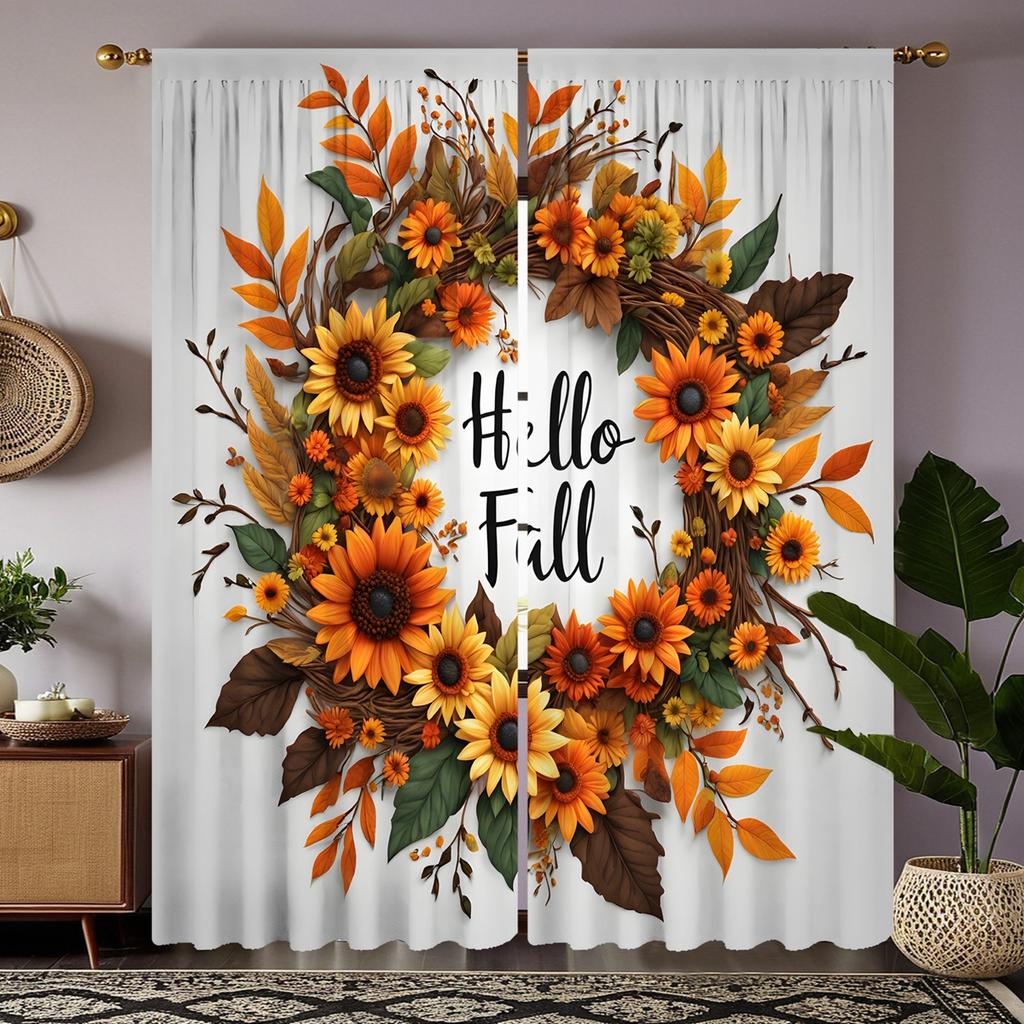 2 шт. HD гирлянда из ротанга с изображением подсолнуха на День благодарения, занавеска с зеленой и желтой завязкой, цифровая печать, стиль украшения дома, украшение