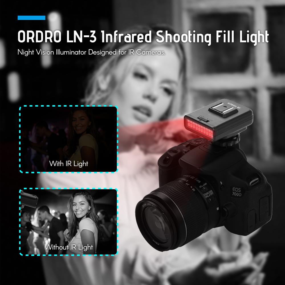 ORDRO LN-3 Studio IR LED Light USB Перезаряжаемый инфракрасный инфракрасный осветитель ночного видения для зеркальной фотокамеры