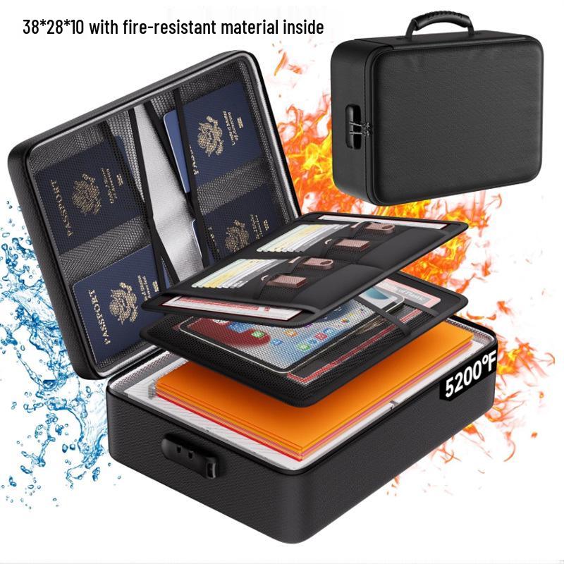 Огнестойкий и водонепроницаемый ящик для хранения документов формата А4 с многослойной конструкцией и кодовым замком - Портативный сейф большой емкости для офиса и путешествий