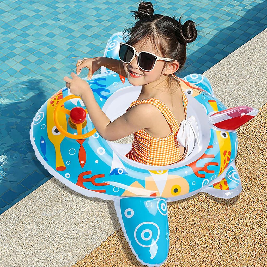 Baby Car Swimming Ring, Swimming Seat, Baby Swimming Aid with Steering Wheel Handle, Swimming Hoops, Baby Swimming Trainer, Boat From 1-5 Years Old