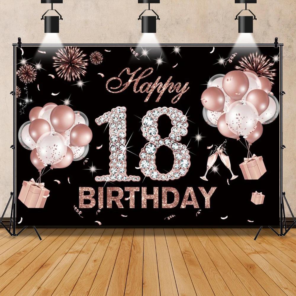 Photo Backdrop Fabulous Women 18 30 40 50th Birthday Party Balloon High Heel Rose Champagne Photography Background