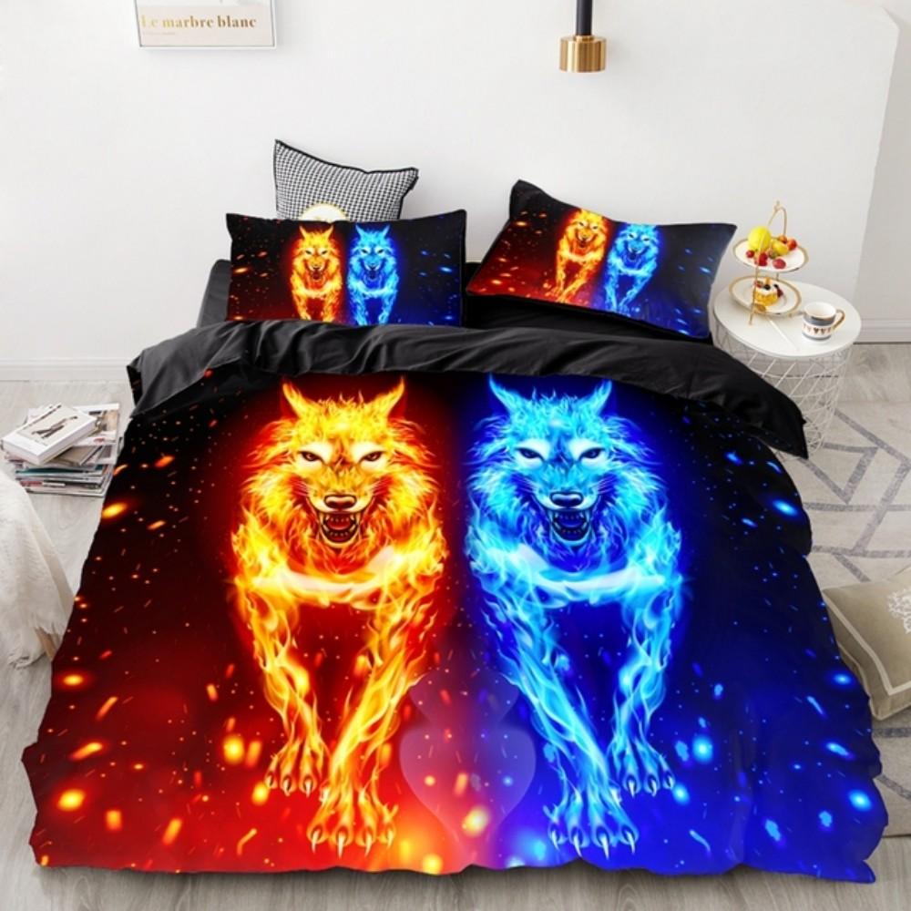 Комплекты постельного белья Strong Lions Tiger Flame Wolf, пододеяльник, односпальный, размер Queen King, полный размер, детский, женский, с розами, декор для комнаты, 2/3 шт. постельного белья