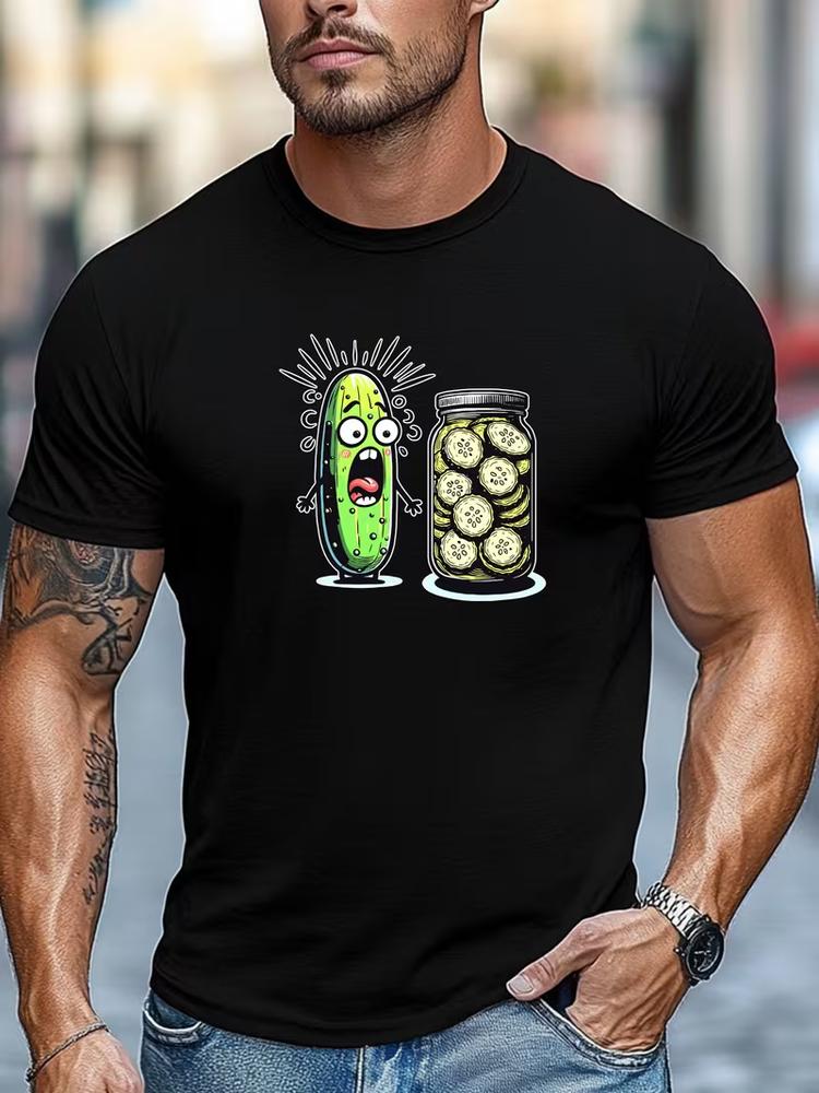 Mens funny cucumber pickle jar graphic t shirt casual summer short sleeve tee