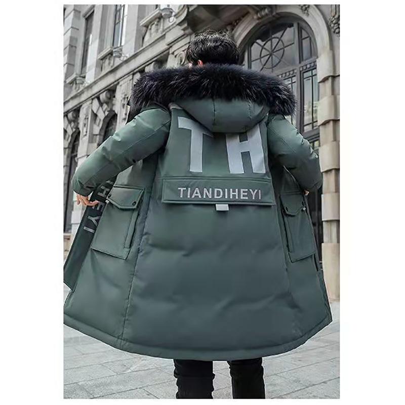 Большой пуховик с меховым воротником, мужская зимняя утепленная хлопковая куртка средней длины с капюшоном, повседневная куртка, теплые пуховики на молнии