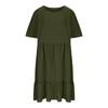 Ladies' Large Size Casual And Fashionable Solid Color Dress, Loose Short Sleeved Waist Cinched Dress