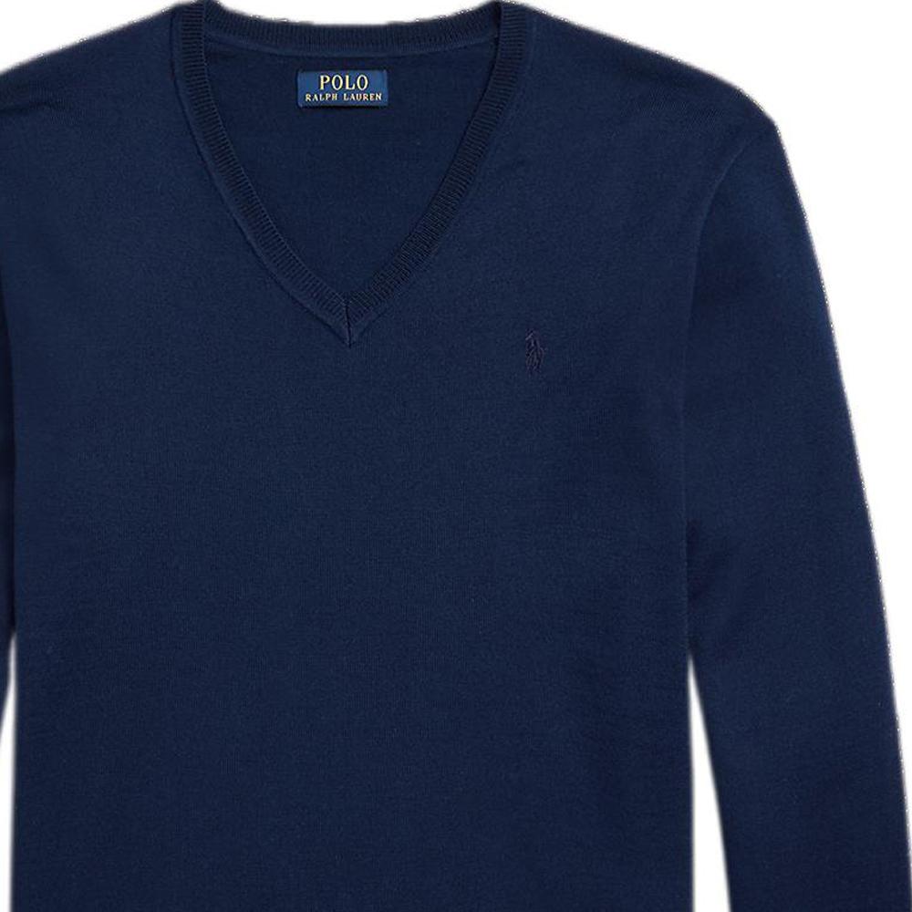 Polo Ralph Lauren Весна-Лето 23 Однотонный Свитер с V-образным вырезом и Вышитым Логотипом Мужской свитер Темно-Синий MNPOSWE16821108-410
