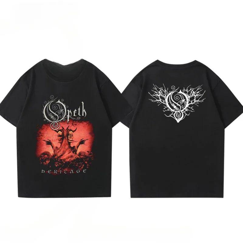 Rock Gothic Tops Vintage Progressive Death Metal Band Printed Tshirt Fashion Opeth Band ShortSleeved Cotton Streetwear Unisex
