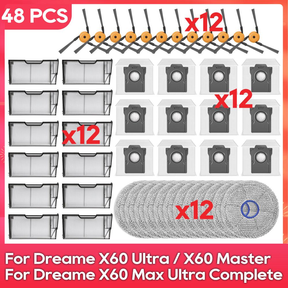 Подходит для (Dreame X60 Max Ultra Complete / X60 Ultra / X60 Master) Запчасти для пылесоса Щетка HEPA-фильтр Тряпка для швабры Мешок для пыли Аксессуары