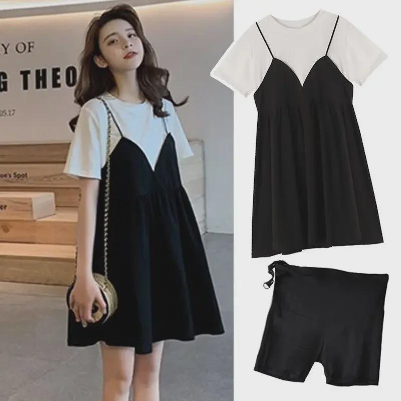 Летний свободный топ для беременных с короткими рукавами и средней длиной из двух частей