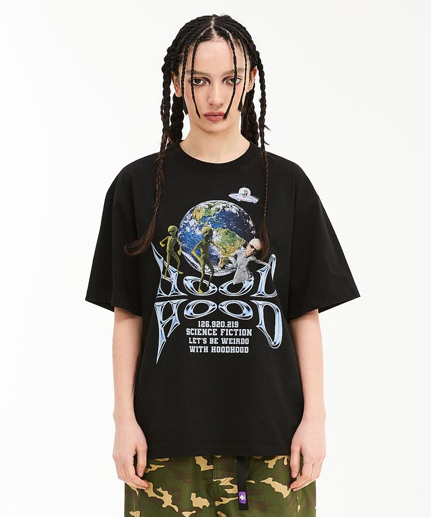 HOODHOOD Космический корабль Футболка с коротким рукавом Черная