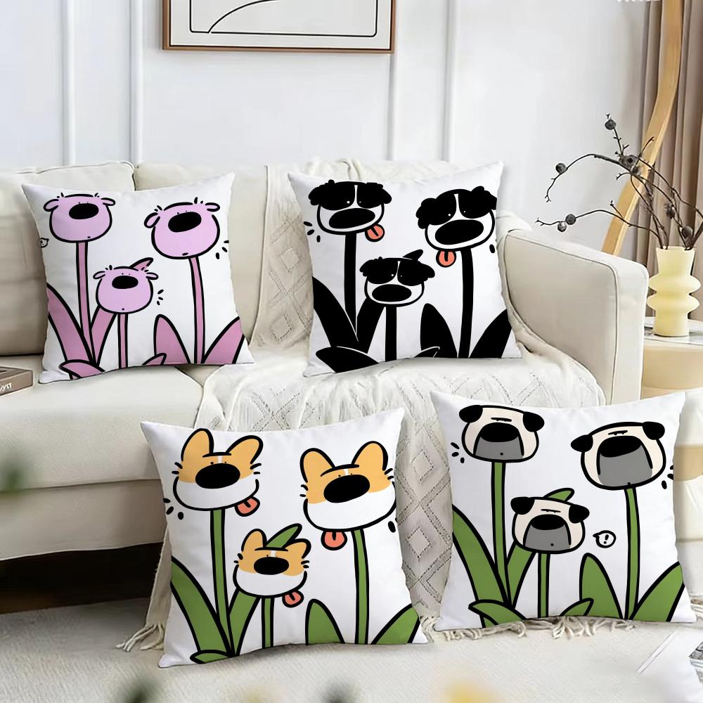 Fashion cartoon cute dog Cushion Cover Reversible Plush Pillow Cover – For car, sofa, bedroom, perfect as a gift.