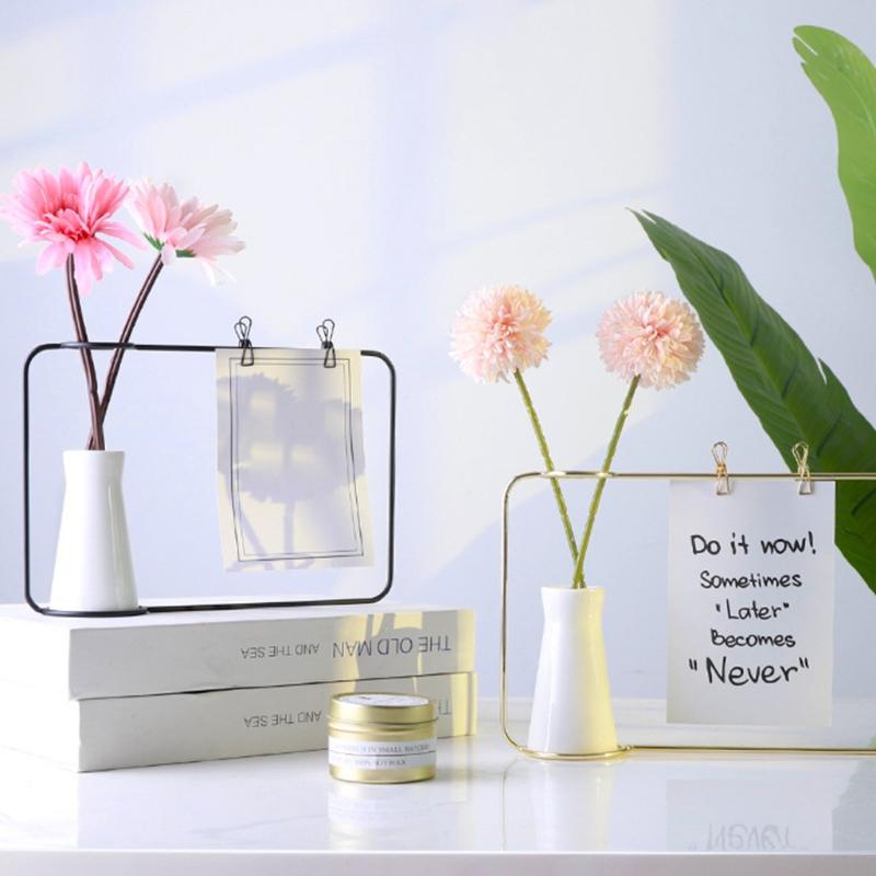 62KD Скандинавская кованая железная фоторамка с вазой, украшение для домашнего настольного декора
