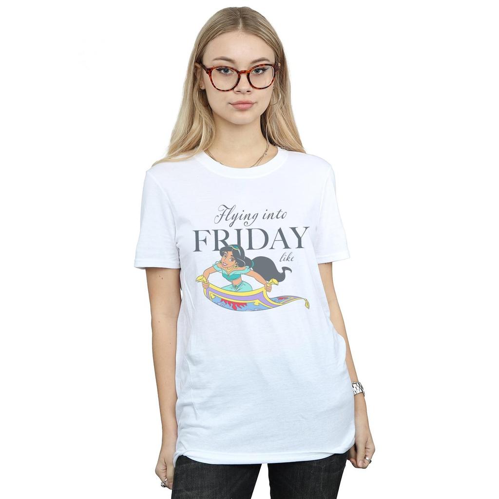 Disney Womens/Ladies Princess Jasmine Flying Into Friday Like Cotton Boyfriend T-Shirt