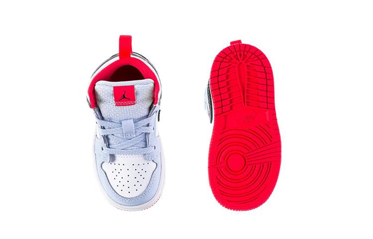 Jordan Детские кроссовки Air Jordan 1, нескользящая подошва, амортизация, низкие, в горошек, Белый/Синий, для малышей и детей ясельного возраста 644507-400