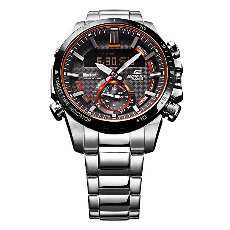Casio Мужские кварцевые часы из нержавеющей стали с водозащитой 100 м ECB-800DB-1A