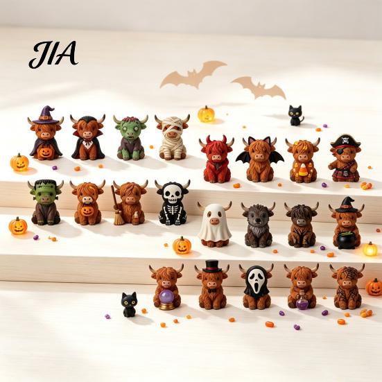 Holiday Party Decorations Halloween Highland Cow Advent Calendar, 24 Days Surprise Countdown Calendar with Favors Mini Acrylic Ornaments, Spooky