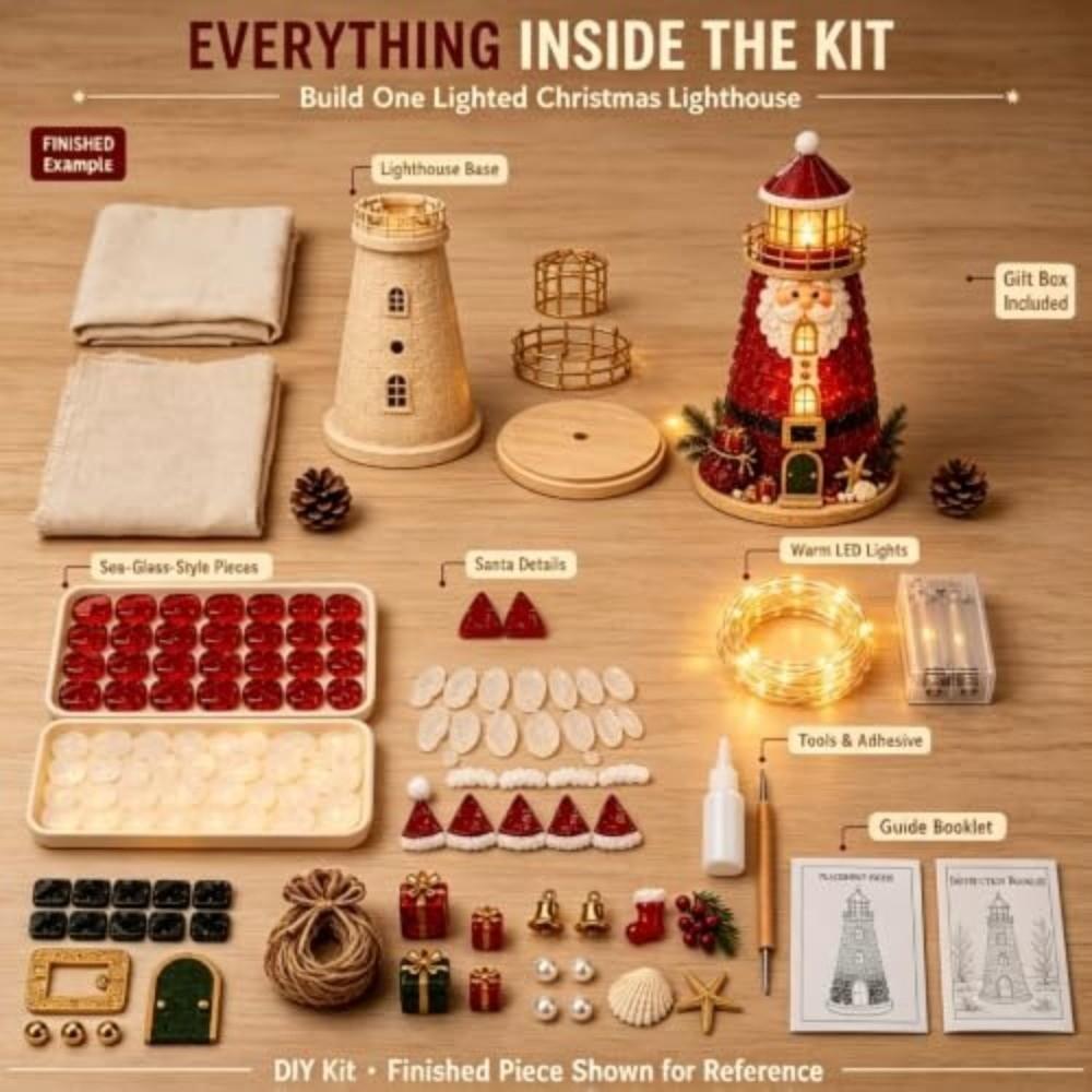 Sea Glass-Style Pieces Christmas Lighthouse Kit Beginner-Friendly