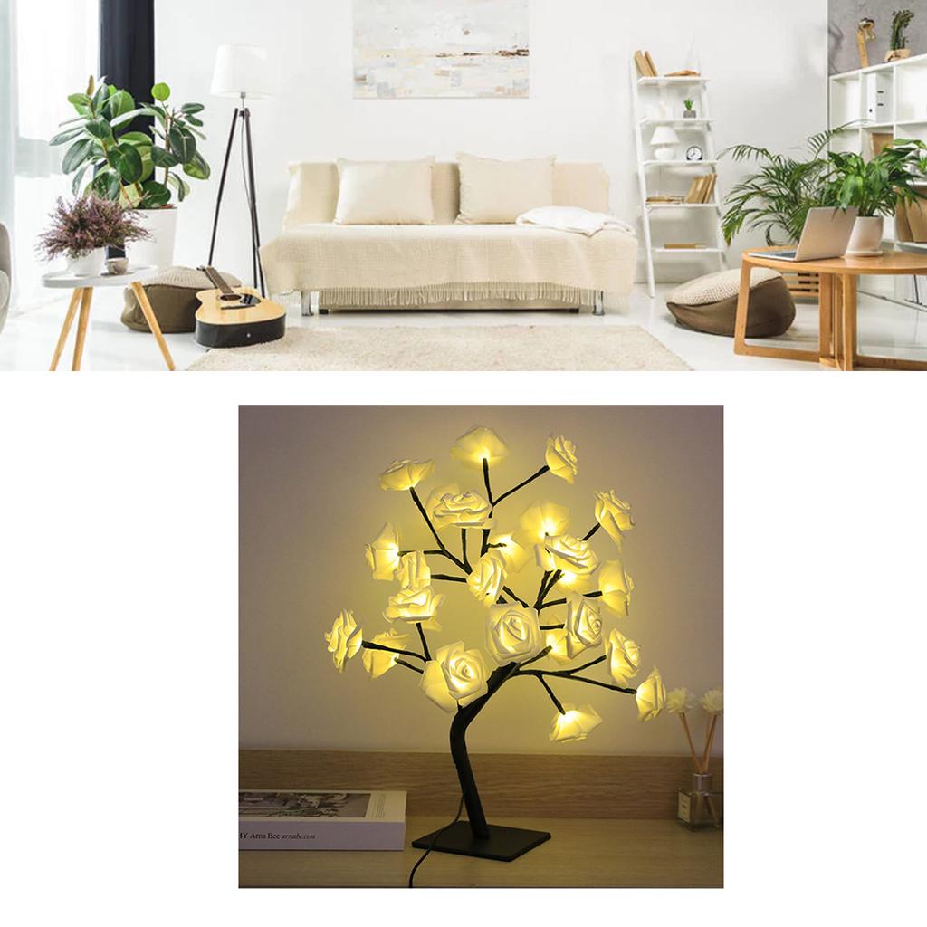 LED Tabletop Bonsai Tree Lamp USB Tree Lamp Christmas Bedroom Decoration Table Night Light White 24
