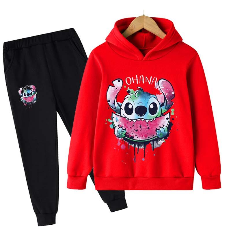 2025 MINISO Stitch Hoodies + Pants Sets Children 1-16 Years Suit Boys Sports Suits Kids Brand Sport Suits Little Monster Hoodies Tops + Pants Set 2pcs